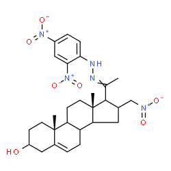 ChemSpider 2D Image | (8xi,9xi,14xi,17xi)-20-[(2,4-Dinitrophenyl)hydrazono]-16-(nitromethyl)pregn-5-en-3-ol | C28H37N5O7