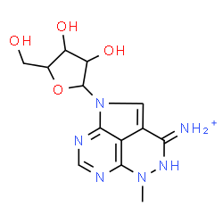 ChemSpider 2D Image | 5-Methyl-1-pentofuranosyl-1,5-dihydro-1,4,5,6,8-pentaazaacenaphthylen-3-aminium | C13H17N6O4