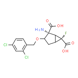 ChemSpider 2D Image | (2R,6R)-2-Amino-3-[(2,4-dichlorobenzyl)oxy]-6-fluorobicyclo[3.1.0]hexane-2,6-dicarboxylic acid | C15H14Cl2FNO5