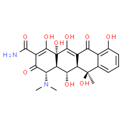 ChemSpider 2D Image | (4S,4aR,5S,5aR,6S,12aS)-4-(Dimethylamino)-1,5,6,10,12,12a-hexahydroxy-6-methyl-3,11-dioxo-3,4,4a,5,5a,6,11,12a-octahydro-2-tetracenecarboxamide | C22H24N2O9