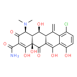 ChemSpider 2D Image | (4S,4aR,5S,5aR,12aR)-7-Chloro-4-(dimethylamino)-1,5,10,11,12a-pentahydroxy-6-methylene-3,12-dioxo-3,4,4a,5,5a,6,12,12a-octahydro-2-tetracenecarboxamide | C22H21ClN2O8
