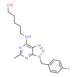 ChemSpider 2D Image | 5-{[3-(4-Fluorobenzyl)-5-methyl-3H-[1,2,3]triazolo[4,5-d]pyrimidin-7-yl]amino}-1-pentanol | C17H21FN6O
