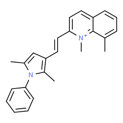 ChemSpider 2D Image | 2-[(E)-2-(2,5-Dimethyl-1-phenyl-1H-pyrrol-3-yl)vinyl]-1,8-dimethylquinolinium | C25H25N2