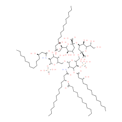 ChemSpider 2D Image | (4xi)-3-Deoxy-6-[(1R)-1,2-dihydroxyethyl]-beta-L-glycero-hex-2-ulopyranonosyl-(2->4)-3-deoxy-6-[(1R)-1,2-dihydroxyethyl]-beta-L-erythro-hex-2-ulopyranonosyl-(2->6)-2-deoxy-2-{[(3R)-3-(dodecanoyloxy)te
tradecanoyl]amino}-3-O-[(3R)-3-hydroxytetradecanoyl]-4-O-phosphono-beta-D-threo-hexopyranosyl-(1->6)-2-deoxy-3-O-[(3R)-3-hydroxytetradecanoyl]-2-{[(3R)-3-hydroxytetradecanoyl]amino}-1-O-phosphono-alph
a-D-threo-hexopyranose | C96H176N2O38P2