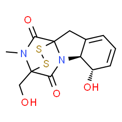 ChemSpider 2D Image | (7S,8S)-7-Hydroxy-11-(hydroxymethyl)-15-methyl-12,13-dithia-9,15-diazatetracyclo[9.2.2.0~1,9~.0~3,8~]pentadeca-3,5-diene-10,14-dione | C13H14N2O4S2