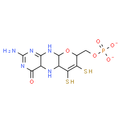 ChemSpider 2D Image | (2-Amino-4-oxo-6,7-disulfanyl-1,4a,5,5a,8,9a-hexahydro-4H-pyrano[3,2-g]pteridin-8-yl)methyl phosphate | C10H12N5O6PS2