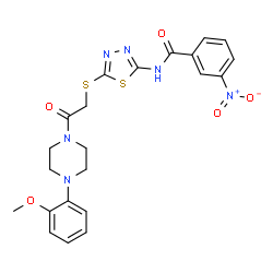 ChemSpider 2D Image | N-[5-({2-[4-(2-Methoxyphenyl)-1-piperazinyl]-2-oxoethyl}sulfanyl)-1,3,4-thiadiazol-2-yl]-3-nitrobenzamide | C22H22N6O5S2