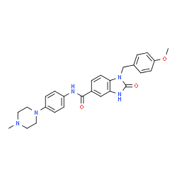 ChemSpider 2D Image | 1-(4-Methoxybenzyl)-N-[4-(4-methyl-1-piperazinyl)phenyl]-2-oxo-2,3-dihydro-1H-benzimidazole-5-carboxamide | C27H29N5O3