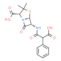 ChemSpider 2D Image | (2R,5R,6R)-6-{[Carboxy(phenyl)acetyl]amino}-3,3-dimethyl-7-oxo-4-thia-1-azabicyclo[3.2.0]heptane-2-carboxylic acid | C17H18N2O6S