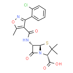 ChemSpider 2D Image | (2S,5R,6S)-6-({[3-(2-Chlorophenyl)-5-methyl-1,2-oxazol-4-yl]carbonyl}amino)-3,3-dimethyl-7-oxo-4-thia-1-azabicyclo[3.2.0]heptane-2-carboxylic acid | C19H18ClN3O5S