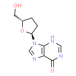 ChemSpider 2D Image | 9-[(2S,5S)-5-(Hydroxymethyl)tetrahydro-2-furanyl]-1,9-dihydro-6H-purin-6-one | C10H12N4O3