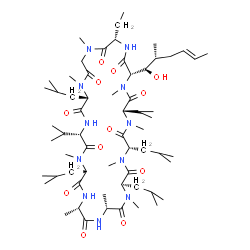 ChemSpider 2D Image | (3S,6S,9R,12R,15S,18S,21S,24S,30S,33S)-30-Ethyl-33-[(1R,2R,4E)-1-hydroxy-2-methyl-4-hexen-1-yl]-6,9,18,24-tetraisobutyl-3,21-diisopropyl-1,4,7,10,12,15,19,25,28-nonamethyl-1,4,7,10,13,16,19,22,25,28,3
1-undecaazacyclotritriacontane-2,5,8,11,14,17,20,23,26,29,32-undecone | C62H111N11O12
