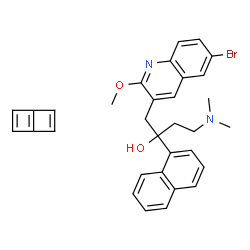 ChemSpider 2D Image | 1-(6-Bromo-2-methoxy-3-quinolinyl)-4-(dimethylamino)-2-(1-naphthyl)-2-butanol - bicyclo[2.2.0]hexa-1(4),2,5-triene (1:1) | C32H31BrN2O2