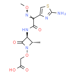 ChemSpider 2D Image | {[(2S,3S)-3-{[(2E)-2-(2-Amino-1,3-thiazol-4-yl)-2-(methoxyimino)acetyl]amino}-2-methyl-4-oxo-1-azetidinyl]oxy}acetic acid | C12H15N5O6S