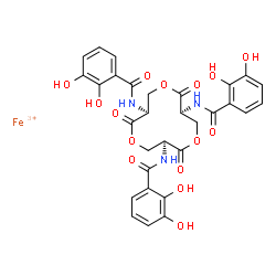 ChemSpider 2D Image | Benzamide, N,N',N''-[(3S,7S,11S)-2,6,10-trioxo-1,5,9-trioxacyclododecane-3,7,11-triyl]tris[2,3-dihydroxy-, iron(3+) salt (1:1) | C30H27FeN3O15
