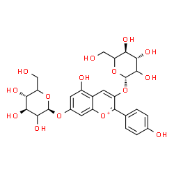 ChemSpider 2D Image | 3-(beta-D-threo-Hexopyranosyloxy)-5-hydroxy-2-(4-hydroxyphenyl)-7-chromeniumyl beta-D-threo-hexopyranoside | C27H31O15