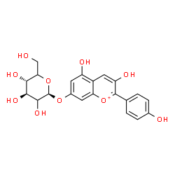 ChemSpider 2D Image | 3,5-Dihydroxy-2-(4-hydroxyphenyl)-7-chromeniumyl beta-D-threo-hexopyranoside | C21H21O10