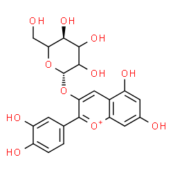 ChemSpider 2D Image | 2-(3,4-Dihydroxyphenyl)-5,7-dihydroxy-3-chromeniumyl beta-D-glycero-hexopyranoside | C21H21O11
