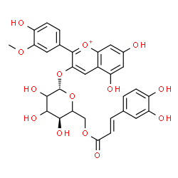 ChemSpider 2D Image | 5,7-Dihydroxy-2-(4-hydroxy-3-methoxyphenyl)-3-chromeniumyl 6-O-[(2E)-3-(3,4-dihydroxyphenyl)-2-propenoyl]-beta-D-glycero-hexopyranoside | C31H29O14