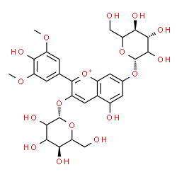 ChemSpider 2D Image | 7-(beta-D-threo-Hexopyranosyloxy)-5-hydroxy-2-(4-hydroxy-3,5-dimethoxyphenyl)-3-chromeniumyl beta-D-glycero-hexopyranoside | C29H35O17
