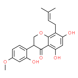 ChemSpider 2D Image | 5,7-Dihydroxy-3-(2-hydroxy-4-methoxyphenyl)-8-(3-methyl-2-buten-1-yl)-2,3-dihydro-4H-chromen-4-one | C21H22O6
