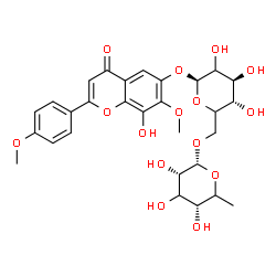 ChemSpider 2D Image | 8-Hydroxy-7-methoxy-2-(4-methoxyphenyl)-4-oxo-4H-chromen-6-yl 6-O-(6-deoxy-alpha-L-erythro-hexopyranosyl)-beta-D-threo-hexopyranoside | C29H34O15