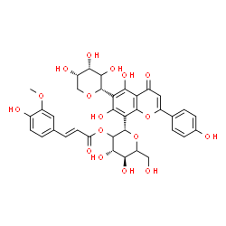 ChemSpider 2D Image | (2S,4S,5S)-2-{5,7-Dihydroxy-2-(4-hydroxyphenyl)-4-oxo-6-[(2S,4S,5S)-3,4,5-trihydroxytetrahydro-2H-pyran-2-yl]-4H-chromen-8-yl}-4,5-dihydroxy-6-(hydroxymethyl)tetrahydro-2H-pyran-3-yl (2E)-3-(4-hydroxy
-3-methoxyphenyl)acrylate | C36H36O17