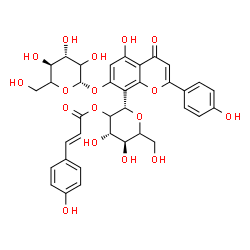 ChemSpider 2D Image | (1S)-1,5-Anhydro-1-[7-(beta-D-threo-hexopyranosyloxy)-5-hydroxy-2-(4-hydroxyphenyl)-4-oxo-4H-chromen-8-yl]-2-O-[(2E)-3-(4-hydroxyphenyl)-2-propenoyl]-D-threo-hexitol | C36H36O17