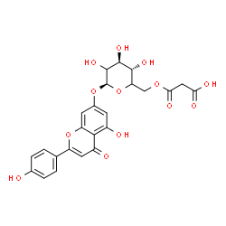 ChemSpider 2D Image | 5-Hydroxy-2-(4-hydroxyphenyl)-4-oxo-4H-chromen-7-yl 6-O-(carboxyacetyl)-beta-D-threo-hexopyranoside | C24H22O13
