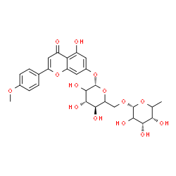ChemSpider 2D Image | 5-Hydroxy-2-(4-methoxyphenyl)-4-oxo-4H-chromen-7-yl 6-O-(6-deoxy-alpha-L-erythro-hexopyranosyl)-beta-D-threo-hexopyranoside | C28H32O14
