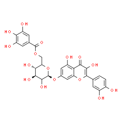 ChemSpider 2D Image | 2-(3,4-Dihydroxyphenyl)-3,5-dihydroxy-4-oxo-4H-chromen-7-yl 6-O-(3,4,5-trihydroxybenzoyl)-beta-D-threo-hexopyranoside | C28H24O16