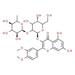 ChemSpider 2D Image | 2-(3,4-Dimethoxyphenyl)-5,7-dihydroxy-4-oxo-4H-chromen-3-yl 2-O-(6-deoxy-alpha-L-erythro-hexopyranosyl)-beta-D-glycero-hexopyranoside | C29H34O16