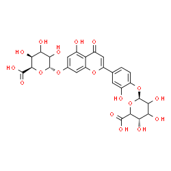 ChemSpider 2D Image | 4-[7-(alpha-L-threo-Hexopyranuronosyloxy)-5-hydroxy-4-oxo-4H-chromen-2-yl]-2-hydroxyphenyl beta-D-glycero-hexopyranosiduronic acid | C27H26O18