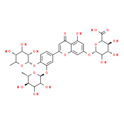 ChemSpider 2D Image | 2-{3,4-Bis[(6-deoxy-alpha-L-erythro-hexopyranosyl)oxy]phenyl}-5-hydroxy-4-oxo-4H-chromen-7-yl beta-D-threo-hexopyranosiduronic acid | C33H38O20