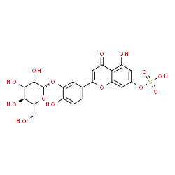 ChemSpider 2D Image | 2-[3-(beta-D-glycero-Hexopyranosyloxy)-4-hydroxyphenyl]-5-hydroxy-4-oxo-4H-chromen-7-yl hydrogen sulfate | C21H20O14S