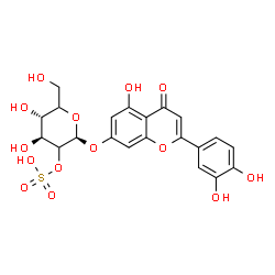 ChemSpider 2D Image | 2-(3,4-Dihydroxyphenyl)-5-hydroxy-4-oxo-4H-chromen-7-yl 2-O-sulfo-beta-D-threo-hexopyranoside | C21H20O14S