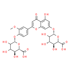 ChemSpider 2D Image | 4-[7-(beta-D-threo-Hexopyranuronosyloxy)-5-hydroxy-4-oxo-4H-chromen-2-yl]-2-methoxyphenyl beta-D-erythro-hexopyranosiduronic acid | C28H28O18