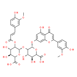 ChemSpider 2D Image | 5-Hydroxy-2-(4-hydroxy-3-methoxyphenyl)-4-oxo-4H-chromen-7-yl 2-O-{2-O-[(2E)-3-(4-hydroxy-3-methoxyphenyl)-2-propenoyl]-beta-D-threo-hexopyranuronosyl}-beta-D-threo-hexopyranosiduronic acid | C38H36O21