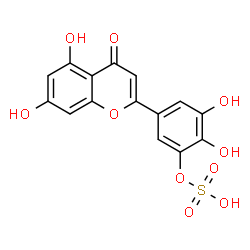 ChemSpider 2D Image | 5-(5,7-Dihydroxy-4-oxo-4H-chromen-2-yl)-2,3-dihydroxyphenyl hydrogen sulfate | C15H10O10S