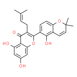 ChemSpider 2D Image | 5,5',7-Trihydroxy-2',2'-dimethyl-3-(3-methyl-2-buten-1-yl)-2'H,4H-2,6'-bichromen-4-one | C25H24O6