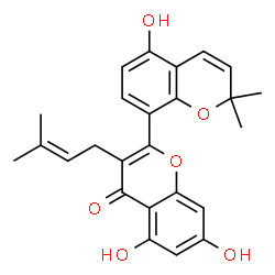 ChemSpider 2D Image | 5,5',7-Trihydroxy-2',2'-dimethyl-3-(3-methyl-2-buten-1-yl)-2'H,4H-2,8'-bichromen-4-one | C25H24O6