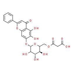ChemSpider 2D Image | 5,6-Dihydroxy-4-oxo-2-phenyl-4H-chromen-7-yl 6-O-(carboxyacetyl)-beta-D-threo-hexopyranoside | C24H22O13