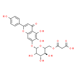 ChemSpider 2D Image | 5,6-Dihydroxy-2-(4-hydroxyphenyl)-4-oxo-4H-chromen-7-yl 6-O-(carboxyacetyl)-beta-D-threo-hexopyranoside | C24H22O14