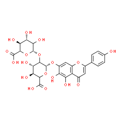 ChemSpider 2D Image | 5,6-Dihydroxy-2-(4-hydroxyphenyl)-4-oxo-4H-chromen-7-yl 2-O-beta-D-threo-hexopyranuronosyl-beta-D-threo-hexopyranosiduronic acid | C27H26O18