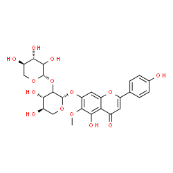 ChemSpider 2D Image | 5-Hydroxy-2-(4-hydroxyphenyl)-6-methoxy-4-oxo-4H-chromen-7-yl (2xi)-2-O-[(2xi)-beta-D-threo-pentopyranosyl]-beta-D-threo-pentopyranoside | C26H28O14