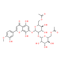ChemSpider 2D Image | 5,8-Dihydroxy-2-(3-hydroxy-4-methoxyphenyl)-4-oxo-4H-chromen-7-yl 6-O-acetyl-2-O-(6-O-acetyl-beta-D-threo-hexopyranosyl)-beta-D-threo-hexopyranoside | C32H36O19