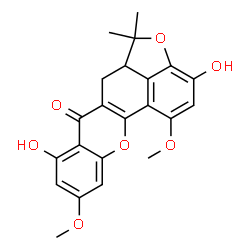 ChemSpider 2D Image | 3,8-Dihydroxy-1,10-dimethoxy-5,5-dimethyl-5a,6-dihydro-5H,7H-[1]benzofuro[3,4-bc]xanthen-7-one | C22H20O7