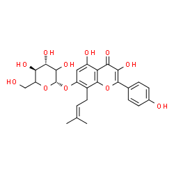 ChemSpider 2D Image | 3,5-Dihydroxy-2-(4-hydroxyphenyl)-8-(3-methyl-2-buten-1-yl)-4-oxo-4H-chromen-7-yl beta-D-threo-hexopyranoside | C26H28O11