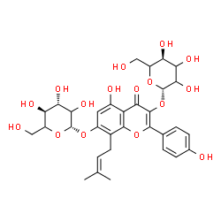 ChemSpider 2D Image | 7-(beta-D-threo-Hexopyranosyloxy)-5-hydroxy-2-(4-hydroxyphenyl)-8-(3-methyl-2-buten-1-yl)-4-oxo-4H-chromen-3-yl beta-D-glycero-hexopyranoside | C32H38O16