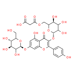 ChemSpider 2D Image | 7-(beta-D-threo-Hexopyranosyloxy)-5-hydroxy-2-(4-hydroxyphenyl)-4-oxo-4H-chromen-3-yl 6-O-(carboxyacetyl)-beta-D-glycero-hexopyranoside | C30H32O19